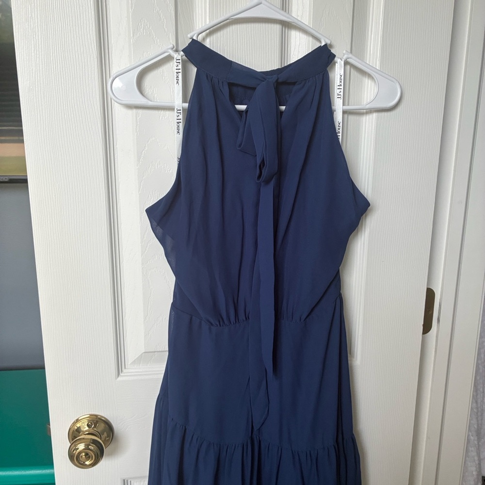 Elegant Navy Blue Halter Maxi Dress - Picture 6 of 9